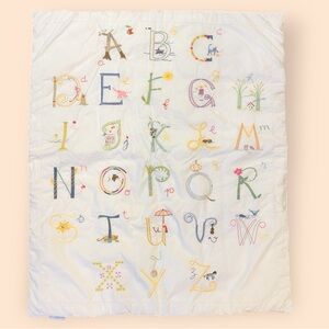 Baby Crib Quilt Alphabet Embroidered Cotton Nursery Decor Neutral Gift
